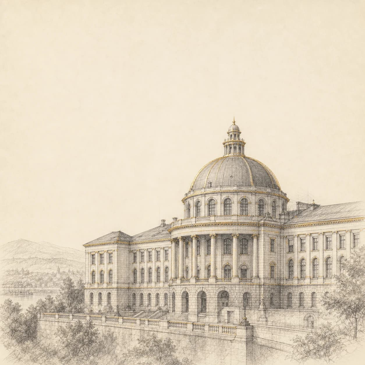 The ETH Zurich Main Building (ETH Hauptgebäude) above Zurich